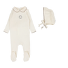 Lilette Cream/Oat Embroidered Emblem Footie and Hat - 6m