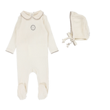 Lilette Cream/Oat Embroidered Emblem Footie and Hat