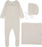 Lilette Cream Blue Embroider Knit Collar Layette Set