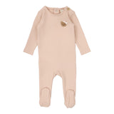 Lilette Dusty Pink Bear Applique Footie