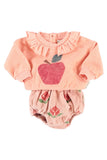 Piupiuchick Pink/Apple Print Collar Baby Sweatshirt