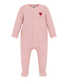 Petit Bateau Pink Velour Heart Snap Footie