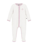 Petit Bateau White Velour Footie with Pink Trim