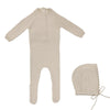 Lilette Ecru Vintage Knit Footie and Bonnet