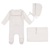Bee & Dee Embroidered Linen Pointelle Snow White and Pink Layette Set
