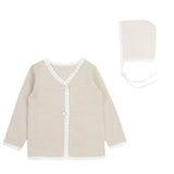 Kipp Stone Scallop Edge Cardigan, Bonnet, and blanket