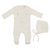 Mio White/Beige Bib Stitch Footie/Bonnet