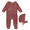Mema Knits Clay Velour with Pink Edge Layette Set