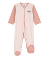 Petit Bateau Front Snap Pink and White Stripe Footie